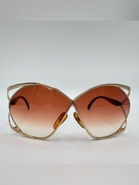 Vintage Christian Dior 2056 41 Sunglasses Gold Oversized Aviator Amber Gradient